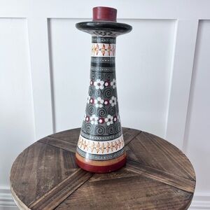 Vintage hand painted Mexican terracotta candleholder
